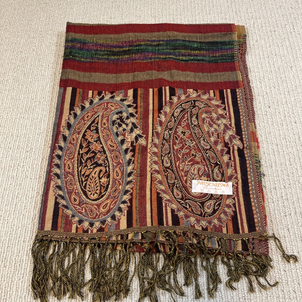 100% Pashmina Shawl Wrap Scarf Paisley Fringe 28x68